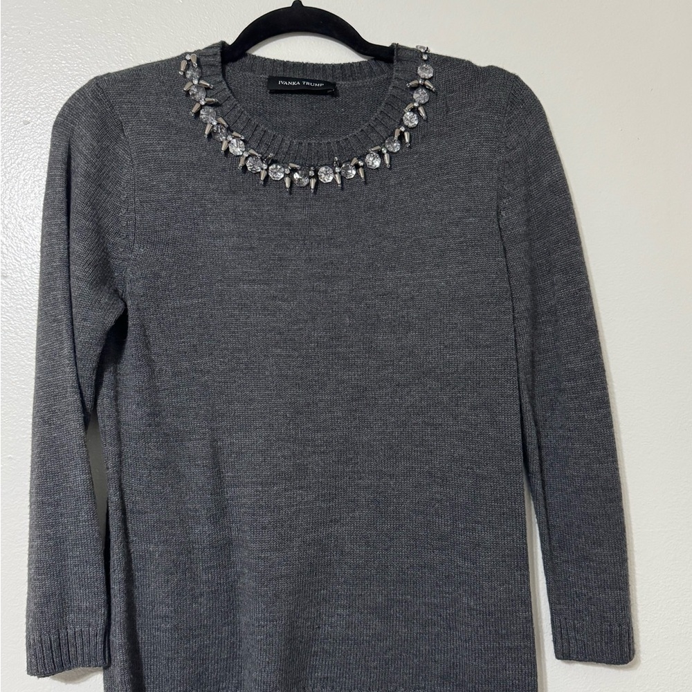 Gray Sweater with Embellished Neckline